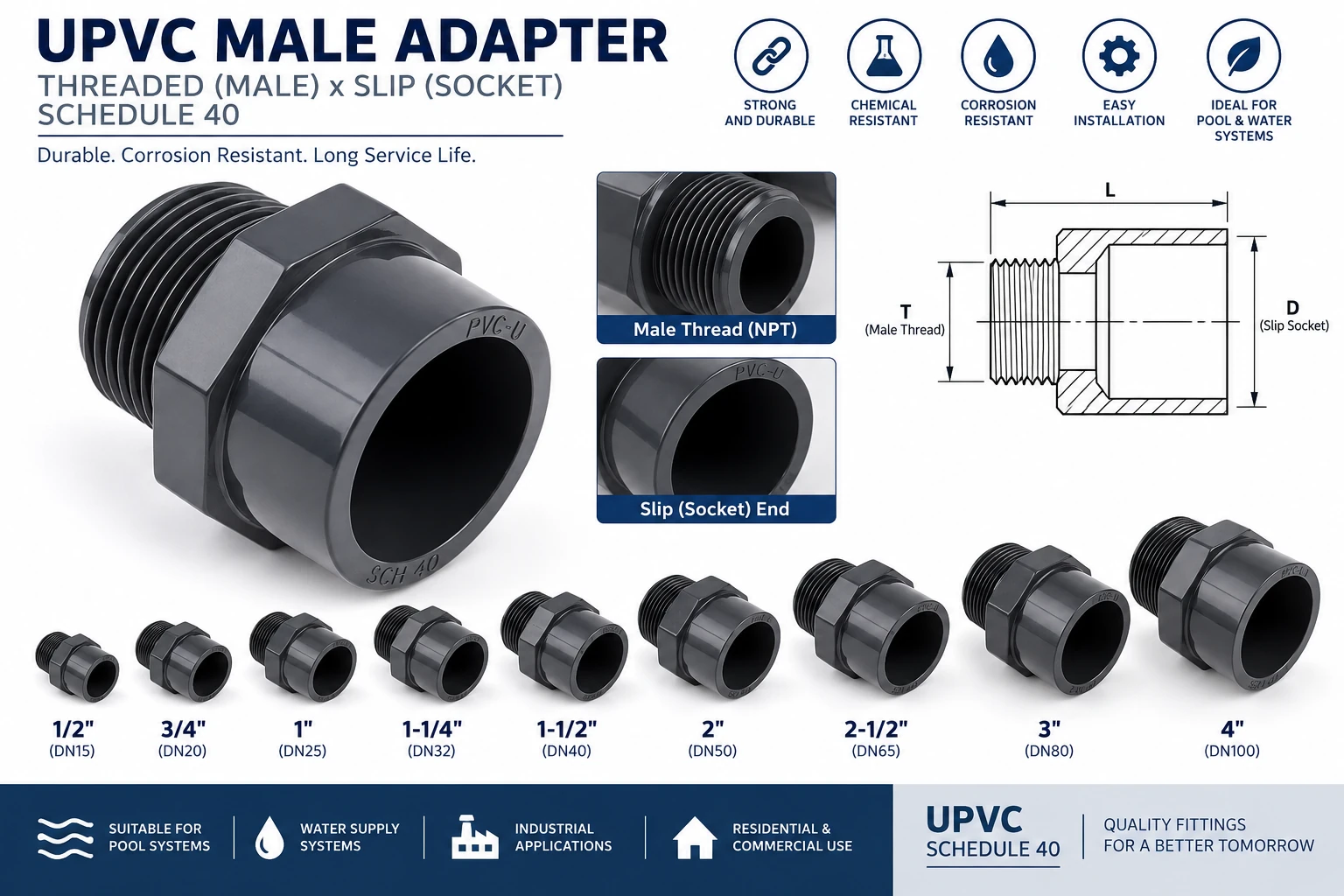 UPVC Male Adapter - Fittings